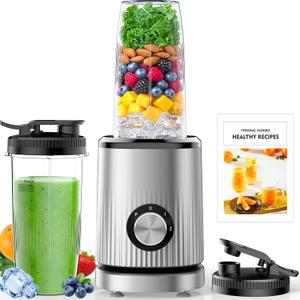 Turelar Blender for Smoothies Portable Personal Blender for Shakes and Smoothies for Kitchen with 2 * 24oz Portable Cups and Extra Lid, Smoothie Maker Machine for Juices, Baby Food, Nutritious Recipe (Grey)