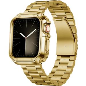 BINLUN Compatible with Apple Watch Band 49mm 46mm 45mm 44mm 42mm 41mm 40mm 38mm Stainless Steel Metal Watch Strap with TPU Watch Case Compatible with iWatch Series Ultra/11/10/9/8/7/SE2/SE/6/5/4/3/2/1