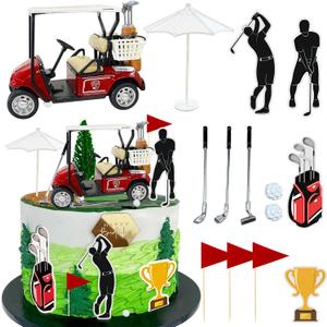 Golf Cake Decorations Heading for The Red Cake Topper Birthday Decorations for Golfers with Cart Flag Golf Ball for Men Sport Golf Theme Party Supply