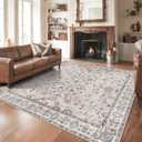 Large Square Rug 10x10 ft Washable - Vintage Indoor Floral Area Rug for Living Room Bedroom Dining Room, Low Pile Ultra Soft Non Slip Stain Resistant 10x10 Beige