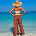 3 Piece Swimsuits for Women Tummy Control Bikini Set with Beach Cover Up Mesh Pants Sexy Tube Tops Swimwear (M)