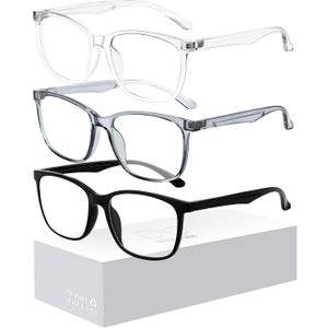 Blue-Light Blocking Glasses for Women Men - 3Pack Computer Reading/Gaming/TV/Phones Glasses Anti Eyestrain & UV Glare (A1 Black + Transparent + Gray)