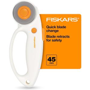 Fiskars 45mm Rotary Cutter for Fabric with Ergonomic Loop Grip, Premium Steel Rotary Fabric Cutter Blade for Precise Cuts, Arts and Crafts, Sewing Supplies and Quilting Tools