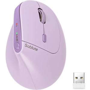 SABLUTE MAM3 Ergonomic Mouse, Rechargeable Wireless Vertical Mouse with 4 Adjustable DPI for Small/Medium Hands, Dual-Device Connectivity for Computer/Laptop,Bluetooth Mouse for Window,Mac OS,Purple