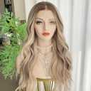 Ash Blonde Brown Wigs Highlight Rainbow Rose Pink Blue 13x4 Synthetic Fiber Lace Front Wig Loose Wave 20Inch Pre Plucked Hairline for Women