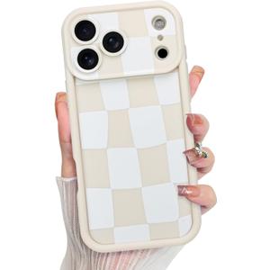 KANGHAR Compatible with iPhone 17 Pro Case 2025, Silicone Checkered Cute Pattern, Camera Protection Soft Slim Shockproof Edge Phone Cover for Girls Women -White