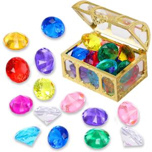 XIJUAN Diving gem Pool Toys Sand Toys,14 Color Diamond Treasure Chest Summer Swimming gems Pirate Diving Toy Set Underwater Swimming toyChildren's Game Gifts for Boys and Girls(Golden)