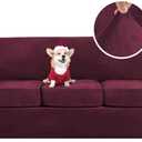 H.VERSAILTEX Modern Velvet Plush 4 Piece High Stretch Sofa Slipcover Sofa Cover Furniture Protector Form Fit Luxury Thick Velvet Sofa Cover for 3 Cushion Couch Width Up to 90 Inch(Sofa,Burgundy)