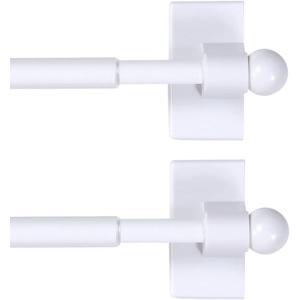 H.VERSAILTEX 2 PACK Magnetic Curtain Rods for Metal Doors Top and Bottom Multi-Use Adjustable Appliances for Iron and Steel Place, Petite Ball Ends, 16 to 28 Inch, 1/2 Inch Diameter, White (16-28 Inch 2 Pack, White)