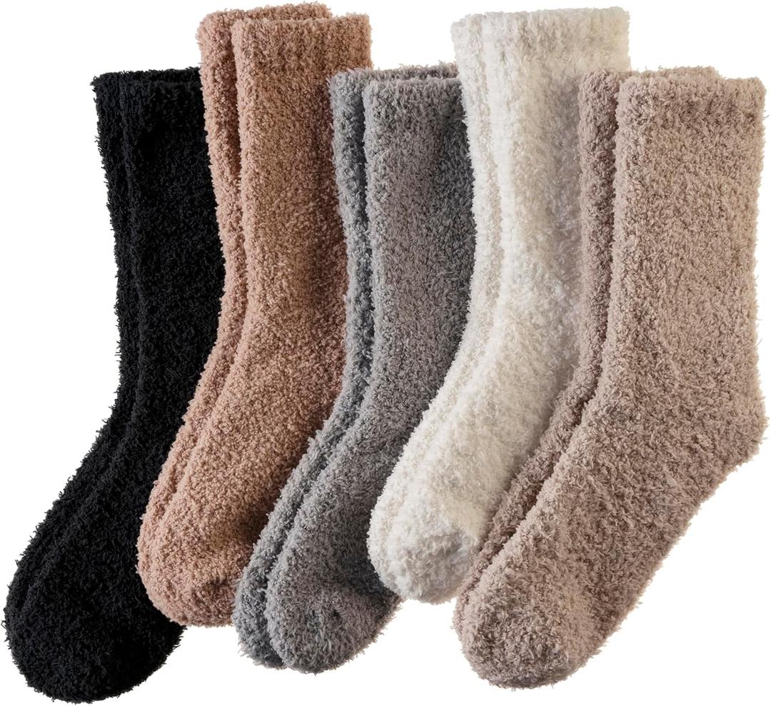 AMENLAN Women Fuzzy Slipper Socks Winter Microfiber Soft Cozy Plush Fluffy Socks Warm Comfy Thermal Home Sleeping Socks (Black/ White/ Grey/ Khaki/ Brown, One Size)