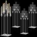 Tessco 4 Set 9 Arm Acrylic Candelabra Candle Holder 42.5'' Clear Candelabra Centerpieces for Wedding, Candlesticks Holder with Lampshade Metel Mirror Base for Wedding Christmas Dinner Party Decor