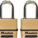 Master Lock Gold Combination Lock, Heavy Duty Weather Resistant Padlock, Resettable Combination Lock for Outdoor Use 1.2 x 2 x 3.87 inches, 2 Pack, M175LFEC2