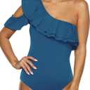 Hilor Women's One Piece Swimsuits One Shoulder Swimwear Asymmetric Ruffles Bathing Suits Aquamarine Blue 8 