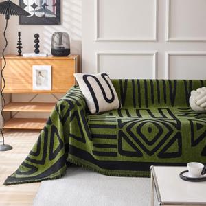 VClife Bohemian Sofa Cover Anti Slip Couch Cover for 2 Cushion Couch Sofa Tribal Army Green Black Geometric Pattern Sofa Cover Decorative Furniture Protector Washable Couch Slipcover 71''x150'' (XX-Large (71*150inch), 01 Boho Aztec: Army Green)