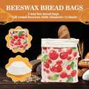 Beeswax Bread Bags for Sourdough 2 Pack 13"x17" Eco-Friendly Reusable Linen Cotton Storage Bags with Zipper Closure for Homemade Bread Fresh-Keeping, Freezer-Safe (Cherries)