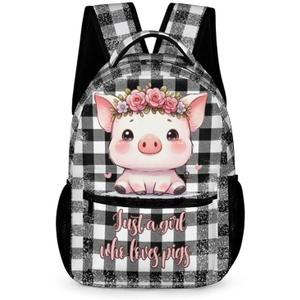 Pig Backpack for Kids Girls Boys School, 16 Inches Cute Pig Theme Bookbag, Adjustable, Lightweight, Large Capacity, Colorful Backpack for School