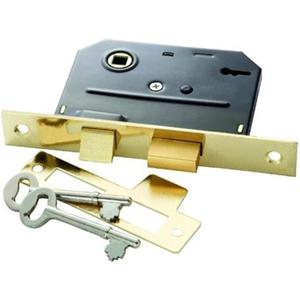 Bit Key Mortise Lock for 1-3/8 Inch Door, 2-1/4 Inch Backset Polished Brass Finish
