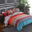 Boho Duvet Cover Twin, 100% Microfiber Ethnic Boho Colorful Bedding Set for Men Women, Blue Yellow Orange Modern Geo Aztec Print Duvet Cover, with Zipper Closure Luxury Soft Durable (Twin, 3pcs) (Twin 68"x90", 0931)