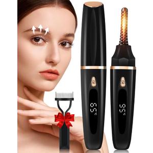 Heated Eyelash Curlers - Eye Lash Curler Heat with Eyelash Comb - Electric Eyelash Curler - Rizador De Pestañasey LED Display 3 Temp Settings USB Charge Natural Curling 24H for Women Makeup Tool Gifts