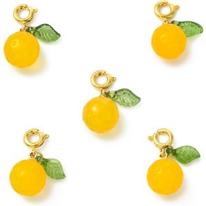 5Pcs Orange Agate Pendants Natural Gemstone Fruit Dangle Charms with Brass Spring Clasps for Jewelry Making Keychain Craft