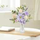 Small Artificial Flowers in Vase - 14.1" Mini Purple Silk Fake Floral Arrangement, Faux Flower Bouquet for Home Decor, Dining/Coffee Table Centerpiece, Office/Bathroom/Farmhouse Decoration