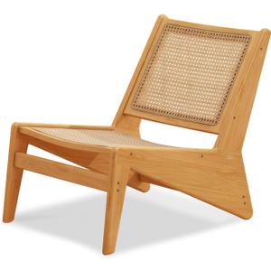 Rattan Accent Chair for Living Room, Mid Century Side Chair, Comfy Bamboo Chairs for Bedroom Reading Room, Wood