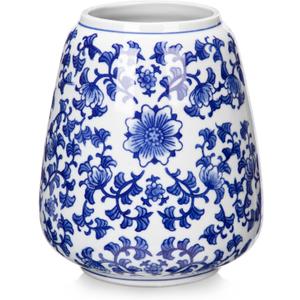 Hollyone Blue and White Porcelain Vase Chinoiserie Floral Vase Large Vintage Tall Blue Ceramic Vase for Home Mantle Shelf Living Room Table Centerpieces Decor, 7 Inch