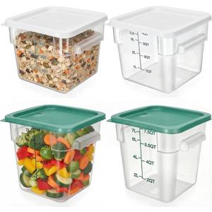 Lallisa 4 Pcs 8qt & 4qt Clear Food Storage Containers with Lids Handles and Scales, Stackable Plastic Square Food Storage Containers for Dough Proofing Baking Kitchen Restaurant(White, Green)