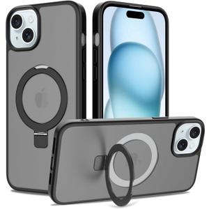 IDweel Magnetic for iPhone 15 Plus Case, for iPhone 14 Plus Case with Stand, Compatible with MagSafe, Translucent Matte Case with Invisible Ring Stand, Drop Protection Shockproof Slim Cover,Black