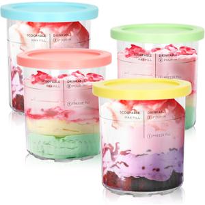 For Ninja Creami Deluxe Pints- 4 Pack, NC500 NC501 Ice Cream Pint fit for Ninja Delux Ice Cream Maker, For Ninja Creami Deluxe Containers Hold 24 Ounces of Food, Dishwasher Safe (Blue, Green, Pink, Yellow)