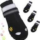 Dog Shoes, FISHOAKY Dog Shoes for Large Dogs, 360Anti Slip Medium Dog Boots & Paw Protectors Winter Snowy and Summer Hot Pavement, Waterproof 4Pcs Dog Booties with Reflective Strips (Size 4: 2.17''x2.68''(W*L))