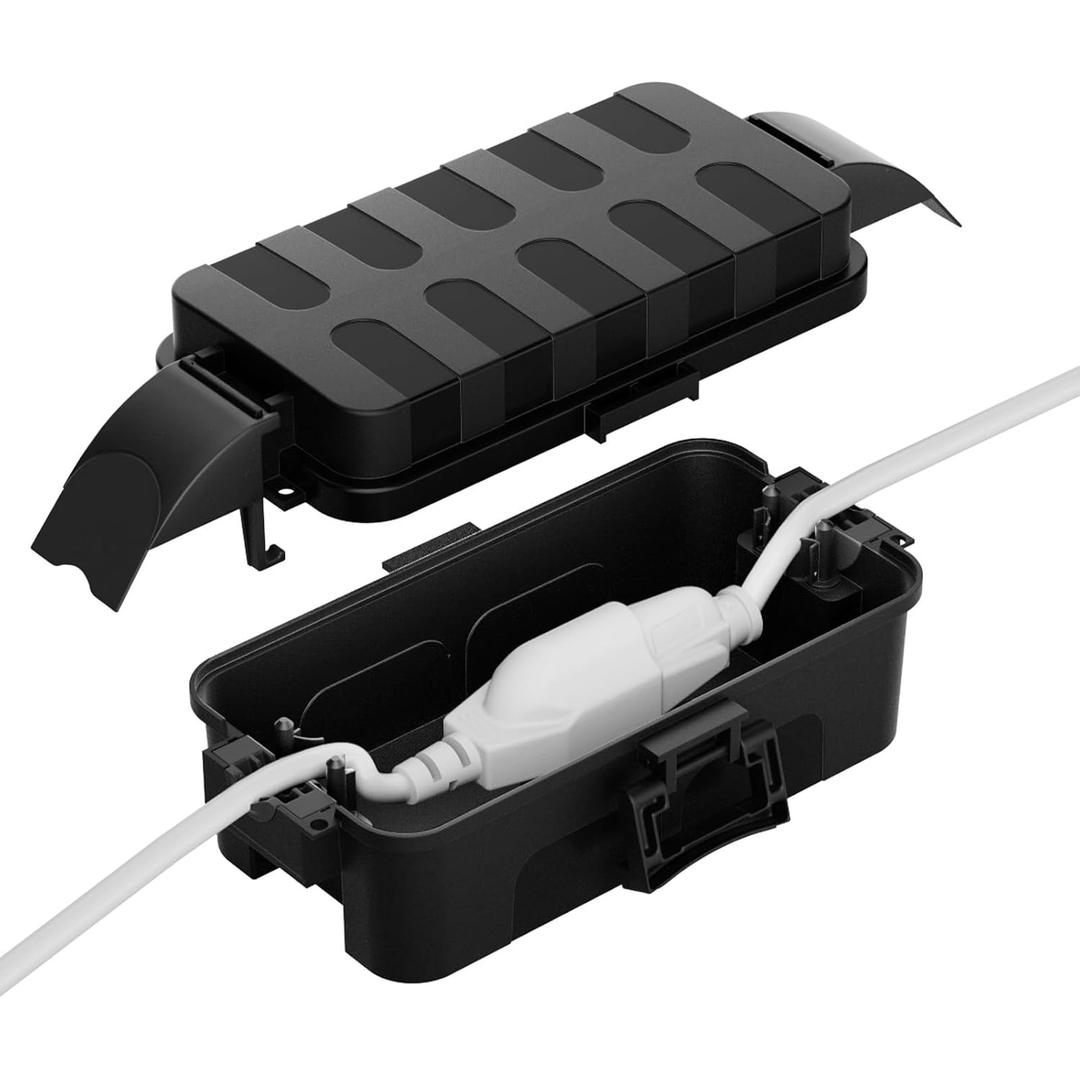 Flemoon IP55 Small Outdoor Electrical Box Waterproof (Inner 5.9 x 3.2 x 1.8inch), Extension Cord Cover with Detachable Awning Covers for Plug, Outlet, Holiday Lights, Black