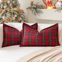 OTOSTAR Pack of 2 Christmas Scottish Plaid Throw Pillow Covers Decorative Check Tartan Lumbar Pillow Covers with Stitched Edge for Sofa Couch Bed Farmhouse Home Decor 12x20 Inches, Red