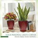 11.8 Inch Flower pots for Indoor Plants,Ceramic Planter with Saucer Drainage Leak-Proof Mesh Gardening Gloves (Diamond Red)