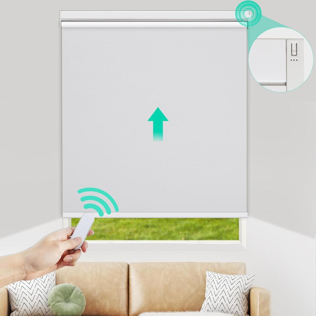Allesin Motorized Roller Blinds with Remote Control for Windows, Blackout Smart Roller Shade, Battery Powered Electric Smart Blind (White,H72 x W39) (39"W x 72"H, White)