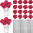 30-Pack Artificial Chrysanthemum Ball Flowers,11 Inch Faux Chrysanthemum Silk Bouquets Real Touch Faux Flowers for Home/Wedding/Christmas/Party, [Rose Red]