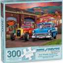 Bits and Pieces 300 Piece Puzzles for Adults 300 Large Pieces 18" x 24" Jigsaw Puzzles, Classic Cars Hot Rods, Random Die Cut, No 2 Pieces Alike, Hot Rod Sunset
