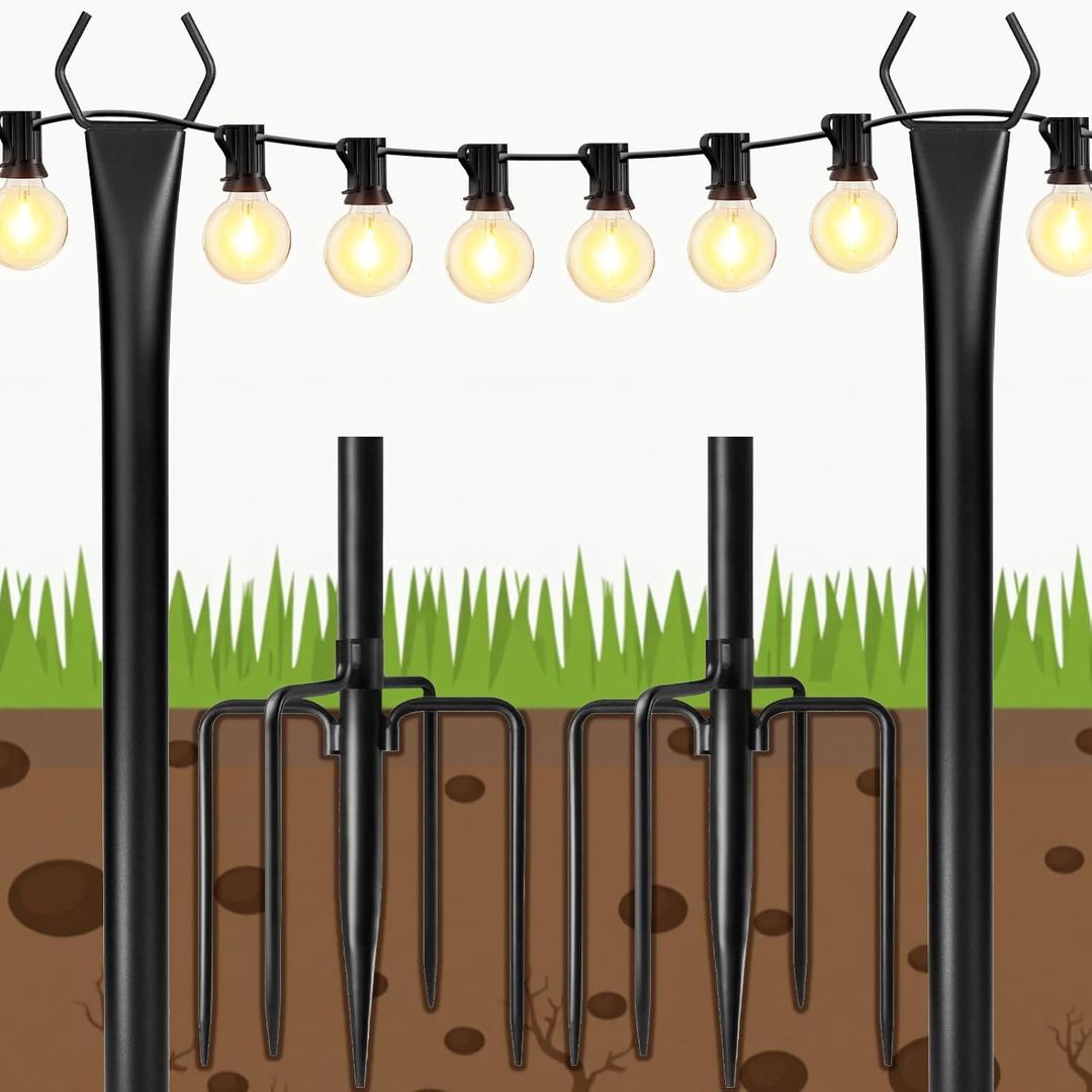 2 Pack String Light Poles-10 Ft Light Poles for Outside String Lights, Outdoor Lights Poles with Fork, Metal Poles Stand for Patio Deck Backyard Garden Outdoor Decor