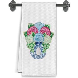 Chinoiserie Hydrangea Bathroom Hand Towels, Grandmillennial Floral Dish Tea Towels for Kitchen Decor, Vintage Hydrangea Flower Hand Towel for Bathroom Decor, 16x24 Inch