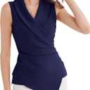 GRACE KARIN Women's Wrap V Neck Casual Work Tops Sleeveless Office Dressy Summer Blouse Asymmetrical Elegant Shirts (Dark Blue) XL