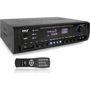 Pyle Home Audio Power Amplifier System - 300W 4 Channel Theater Power Stereo Sound Receiver Box Entertainment w/USB, RCA, AUX, Mic w/Echo, LED, Remote - for Speaker, iPhone, PA, Studio - PT390AU.5