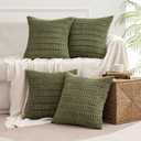 MIULEE Pack of 4 Olive Green Corduroy Decorative Throw Pillow Covers 18x18 Inch Soft Boho Striped Pillow Covers Modern Farmhouse Home Decor for Sofa Living Room Couch Bed
