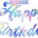 4 x HOUSE OF PARTY Happy Birthday Banner | Pre-Strung Iridescent Silver Happy Birthday Letters Banner Sign-6 Feet | Bday Hanging Backdrop Party Decorations | Shiny Birthday Door Decoration