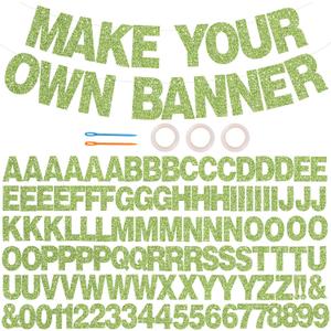 BEISHIDA 116 PCS A-Z DIY Letter Banner Kit Make Your Own Banner Including 111 Letters and Numbers 3 Rope and 2 Threading Device,Customized for Birthday Graduation Wedding Decor Glitter Grass Green