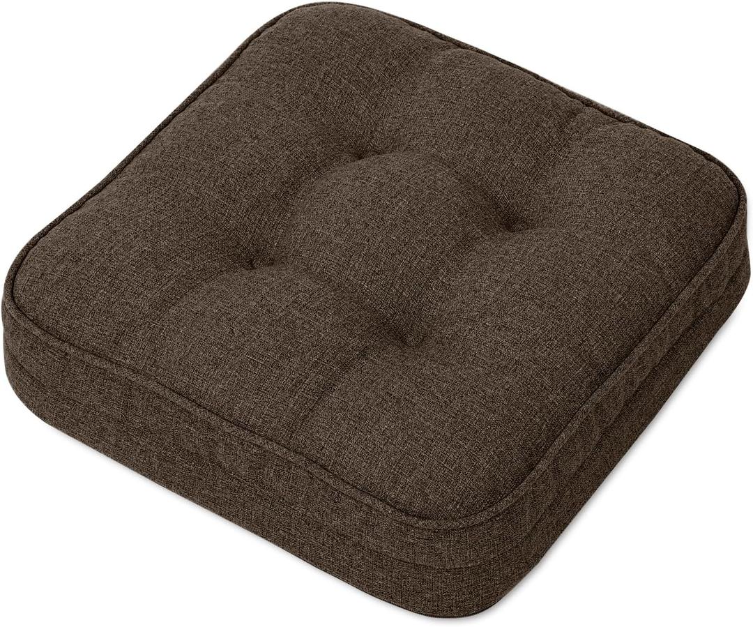GOFORIT Chair Cushions,Tufted Shredded Memory Foam Chair Pads, Non-Slip Seat Cushions with Removable Cover,16'' x 16'', Brown
