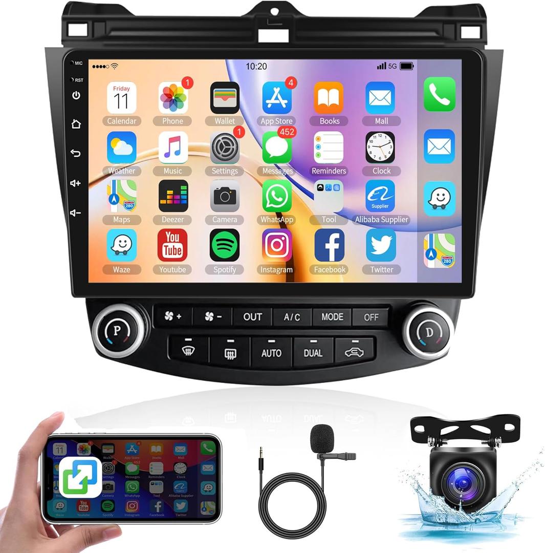 Car Radio for Honda Accord 2003-2007, Rimoody Android 13 Car Stereo 10.1'' Touchscreen GPS WiFi Mirror Link Bluetooth FM/RDS EQ SWC Backup Camera Microphone
