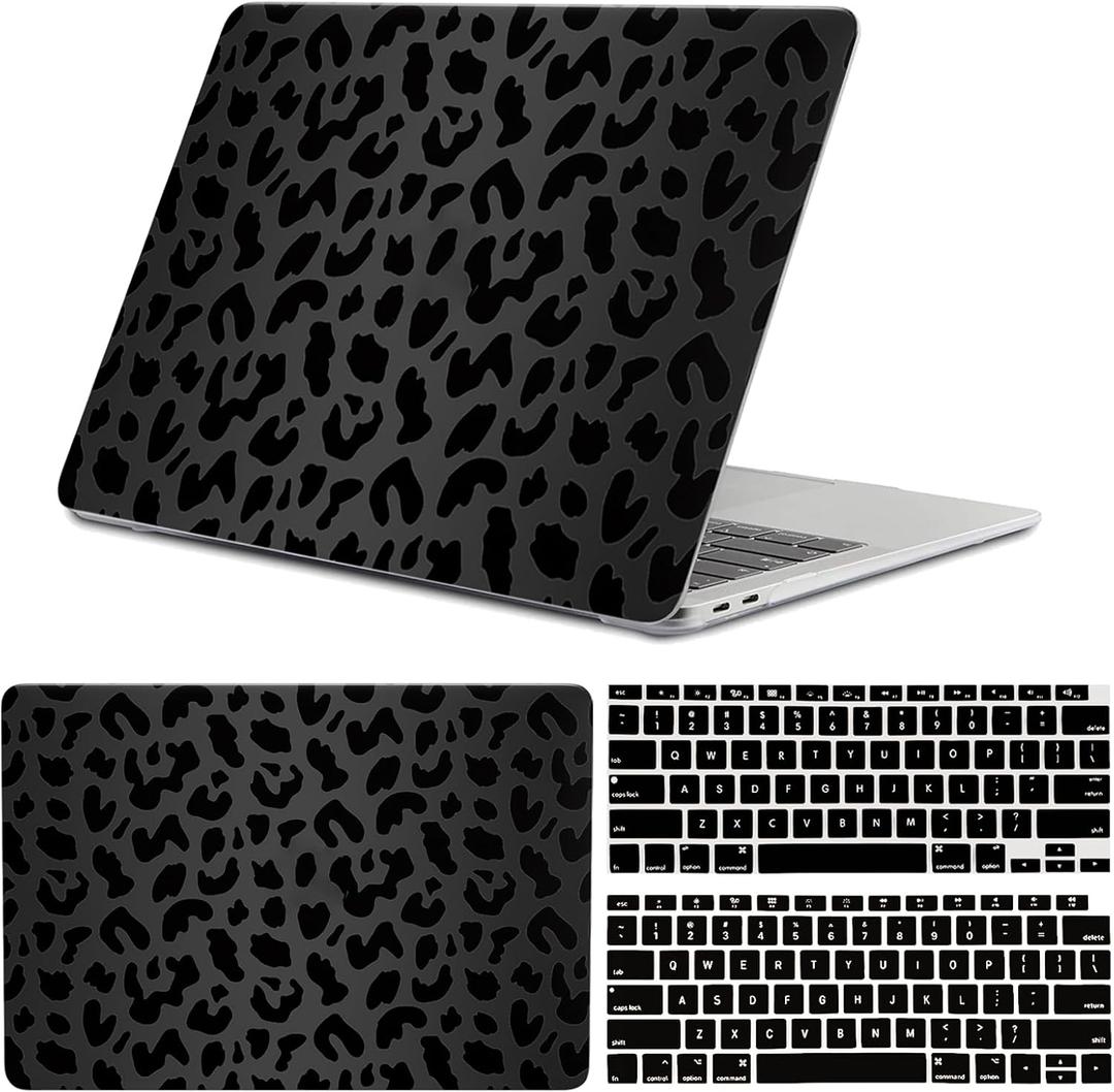 Compatible with MacBook Air 13 inch Case,2020 2019 2018 Release,(A2337 M1 A2179 A1932),with Touch ID and 2 Pack Keyboard Protectors,Laptop Plastic Hard ShellBlack Leopard Cheetah Pattern