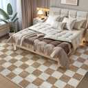 LIVEBOX 8x10 Area Rugs for Living Room, Checkered Non-Slip Washable Rugs, Farmhouse Neutral Classic Geometric Pattern Large Boys Area Rug for Bedroom, Carpet for Dining Room Office(Brown,8'x10')