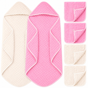 VitalCozy 6 Pcs Baby Muslin Hooded Bath Towels and Washcloths Muslin Cotton Hooded Baby Towels Absorbent Blankets for Gift Newborn Infant Shower (32 x 32 Inch, Pink, Beige)