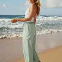 TARSE Womens Linen Palazzo Pants Striped Wide Leg Casual Capri Pant Drawstring Summer Harem Pants with Pockets (M)